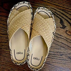 Fendi FF Woven Crisscross Slide Sandals